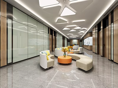 Modern Hospital Outpatient Clinic Lobby With Spacious Design Comfortable Seating And Glass Partitions 3d model