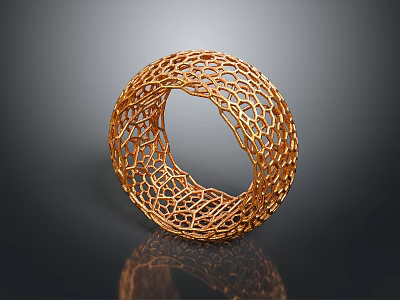 Golden Decorative Hollow Circular Furniture With Intricate Mesh Pattern Design 3d model