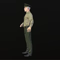 Male Police Officer Character In Uniform Standing With Arms Outstretched