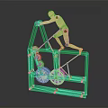 Yellow Climbing Doll On Green Mechanical Structure With Gear Mechanism