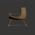 Simple Design Leisure Chair Featuring Wooden Frame Beige Woven Seat Backrest Armrests And Crossed Legs