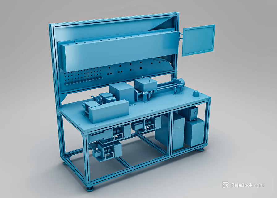 Blue Functional Workbench With Perforated Panel Worktop Storage Cabinets And Drawers 3d model 