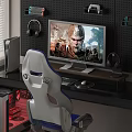 E-sports game table and chair computer headset 3d model