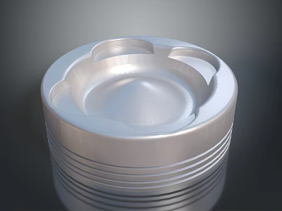 Silver Metal Ashtray With Round Smooth Surface And Ribbed Base Design 3d model