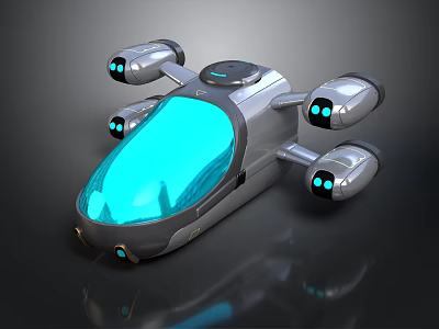 Advanced Futuristic Streamlined Flying Vehicle With Transparent Blue Cockpit And Silver Thrusters 3d model