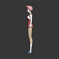 3D Character Model With Pink Hair Red Sleeveless Top Beige Pants And Blue Shoes