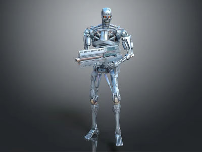 Smart Silver Metallic Humanoid Robot With Mechanical Structure Holding Tool Device 3d model