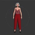 Red Sequined Camisole With Loose Red Pants And Black Shoes Fashion Outfit