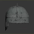 Silver Medieval Metal Helmet with Worn Texture and Classic Protective Design 3d model