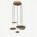 Modern Copper Chandelier With Multiple Round Suspended Discs And Thin Hanging Rods 3d model
