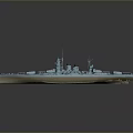 Detailed Military Warship Model Featuring Turret Deck And Striped Bow Design