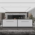 Elegant Modern Dining Room Interior With Sideboard Marble Top White Cabinet And Decor Items 3d model