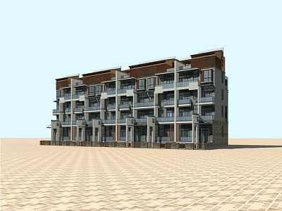 Modern Multi Storey Residential Building With Balconies And Stone Glass Exterior 3d model
