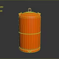 Bright Orange Cylindrical Storage Tank With Black Cap And Smooth Surface
