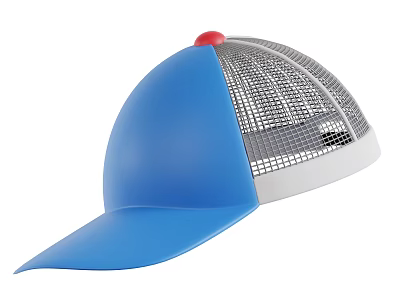 Blue Baseball Cap With Red Pom Pom Gray Mesh Breathable Design 3d model