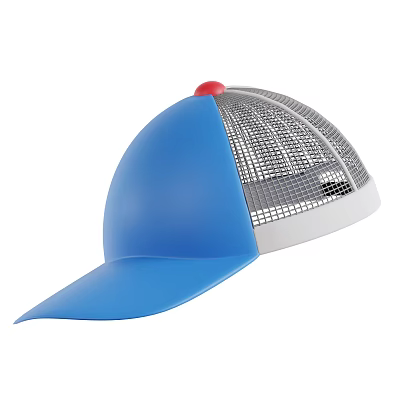 Blue Baseball Cap With Red Pom Pom Gray Mesh Breathable Design 3d model