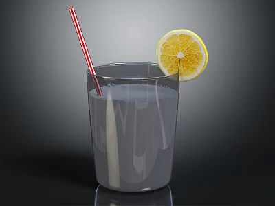 Refreshing Glass of Cold Drink with Red White Striped Straw and Lemon Slice 3d model