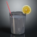 Refreshing Glass of Cold Drink with Red White Striped Straw and Lemon Slice