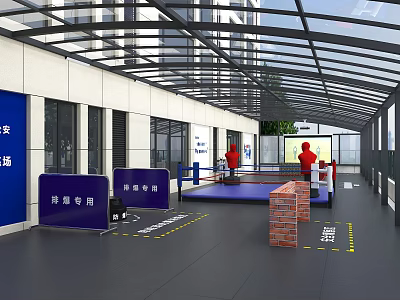 Indoor Sports Fitness Area With Table Tennis Table Coach Signs And Glass Ceiling 3d model