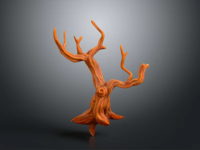 Unique Orange Brown Plant With Twisted Branches And Artistic Tree Stump Shape 3d model