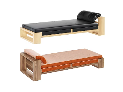 Modern Chaise Lounge Interior With Wooden Frame And Black Orange Cushions 3d model
