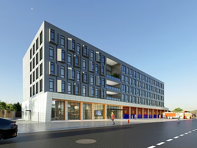 Modern Fire Station Building With Glass Windows And Urban Street View 3d model