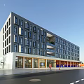 Modern Fire Station Building With Glass Windows And Urban Street View