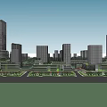 Tall Modern Office Buildings With Glass Facades Along Waterfront Urban Skyline