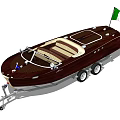 Classic Burgundy Yacht On Trailer With Open Top Design And Italian Flag