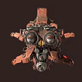 Complex Red And Brown Mechanical Structure Featuring Metal Pipes Gears And Canvas Cover