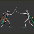 Colorful Moth Insects Fencing With Silver Heads Green Legs And Reflective Surface