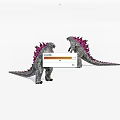Gray Godzilla Figures With Pink Spiked Backs Long Tails Standing Pose 3d model