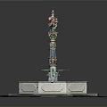 Ornate Decorative Fountain With Colorful Column Intricate Carvings And Octagonal Base