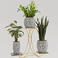 Stylish Garden Decor With Gold Metal Plant Stand And Textured Planters Holding Green Plants