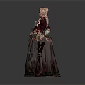 Game Movie Character With Blonde Hair Crimson Top Blue Apron And Striped Long Skirt