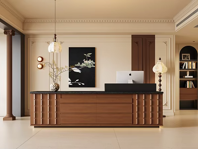 French Middle Style Hotel Front Desk Cashier Chandelier Floor Lamp Hotel Lobby 3d model
