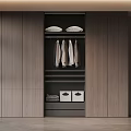 Modern Wooden Wardrobe Open Design Featuring Hanging Folded Areas And Storage Boxes