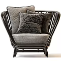 Stylish Outdoor Chair With Black Wicker Frame Gray Cushion And Geometric Pattern Pillow