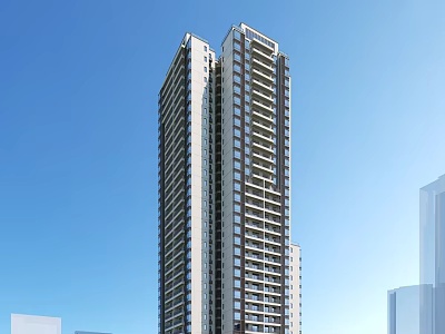 Tall Modern Residential Building Exterior With Blue Sky And Surrounding Architecture 3d model