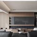 Modern TV Wall Design With Wooden Panel And Built in Shelves In Living Room