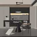 Modern Restaurant Kitchen Interior With Open Design Marble Backsplash And Cabinets 3d model