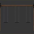 Wooden Swing Structure Design With Three Seats And Hanging Chains