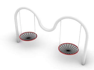 Outdoor Playground Swings with Two Red Black Mesh Seats and White Curved Frame 3d model