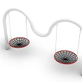 Outdoor Playground Swings with Two Red Black Mesh Seats and White Curved Frame