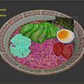 Delicious Ramen In Traditional Patterned Bowl With Chashu Pork Soft Boiled Egg Nori And Scallions