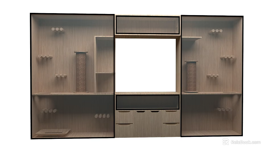 Modern Minimalist Wooden Display Cabinet With Multiple Shelves And Decorative Ornament Combination For Home Decor 3d model 