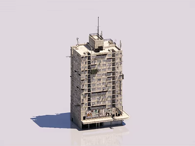 Tall High Rise Building With Scaffolding Gray Exterior And Rooftop Equipment 3d model