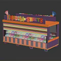 Colorful Candy Display Stand with Orange Purple Design Striped Base and Sweet Showcase Windows