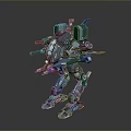Blue Futuristic Mech Game and Movie Character with Detailed Mechanical Armor and Weapons