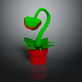 Decorative Green Plant With Curved Stem Red Green Flower And Red Pot